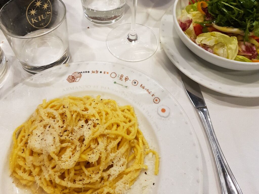 cacio e pepe and salad