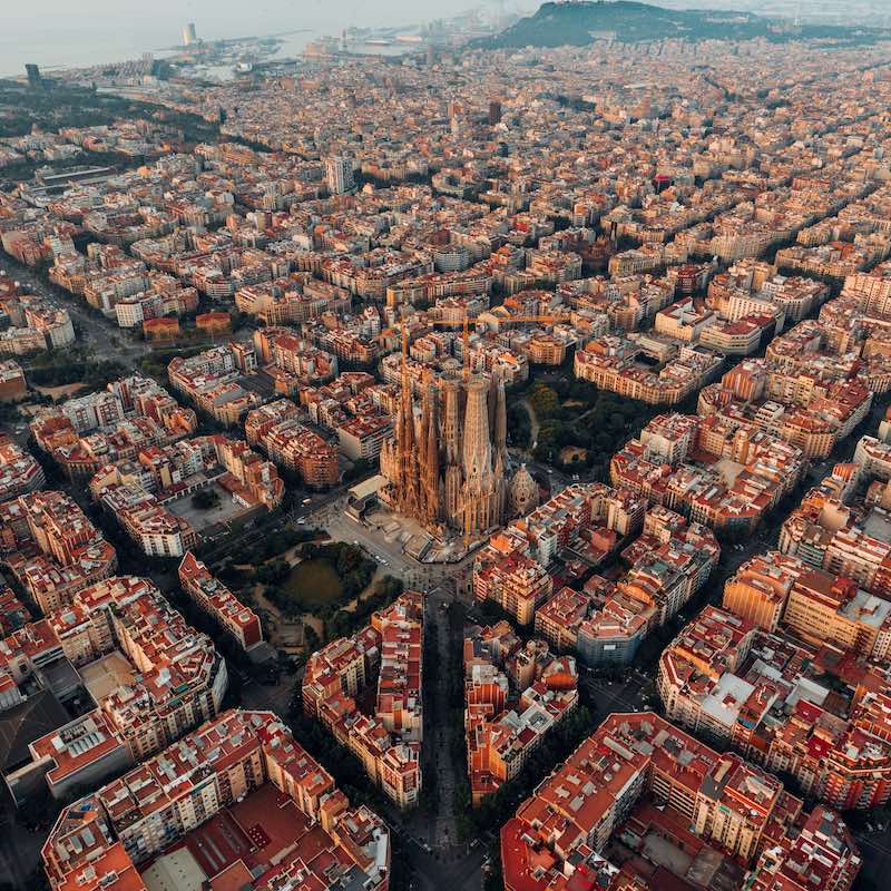 Aerial shot of Barcelona. MARVED best vegetarian food in Barcelona