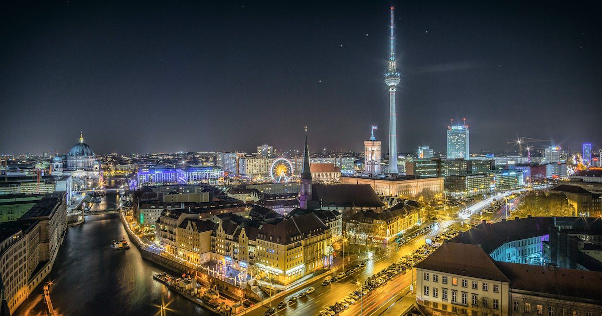 Berlin lit up at night