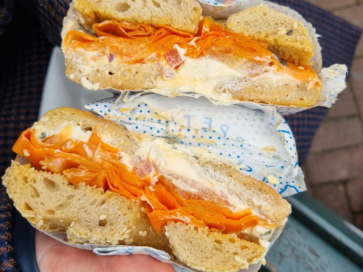 the vegan jerry bagel. A vegan salmon bagel. Best vegetarian food in Amsterdam