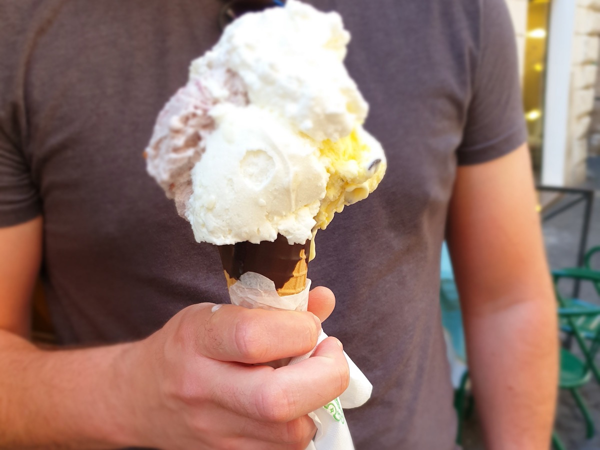 close up of gelato and whipped cream, the best food in rome