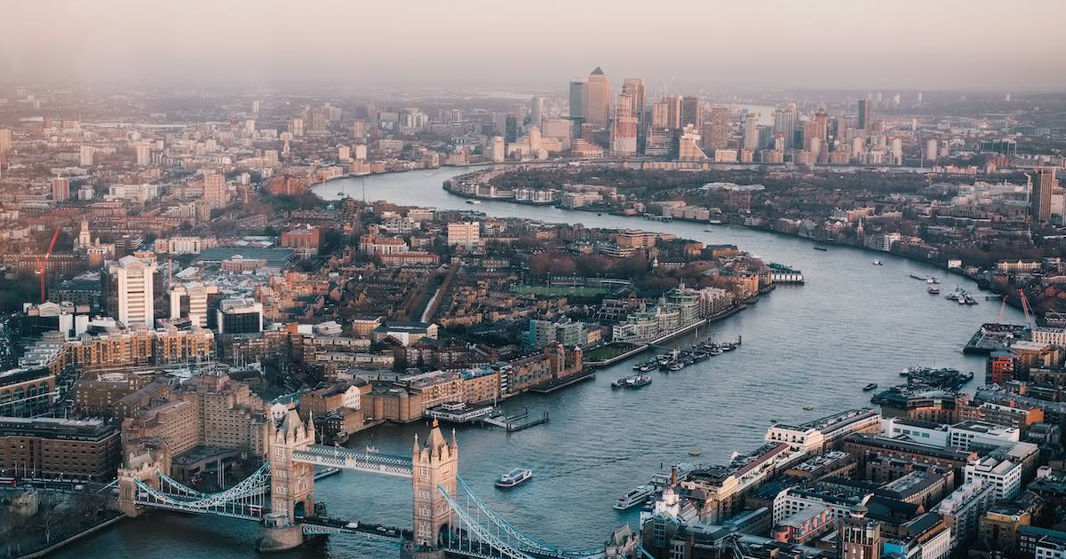 a landscape drone shot of London