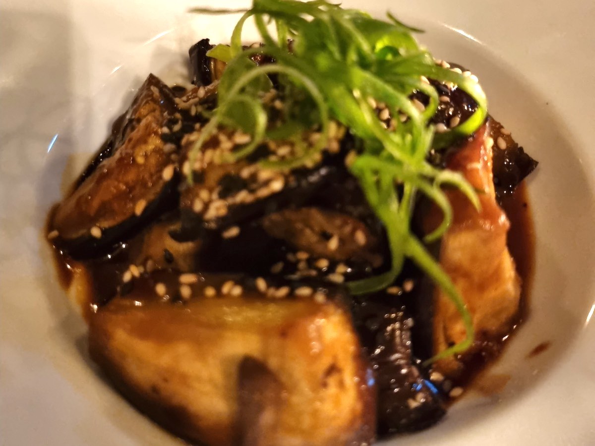 close up of the miso aubergine at five brothers fat restaurants in Amsterdam