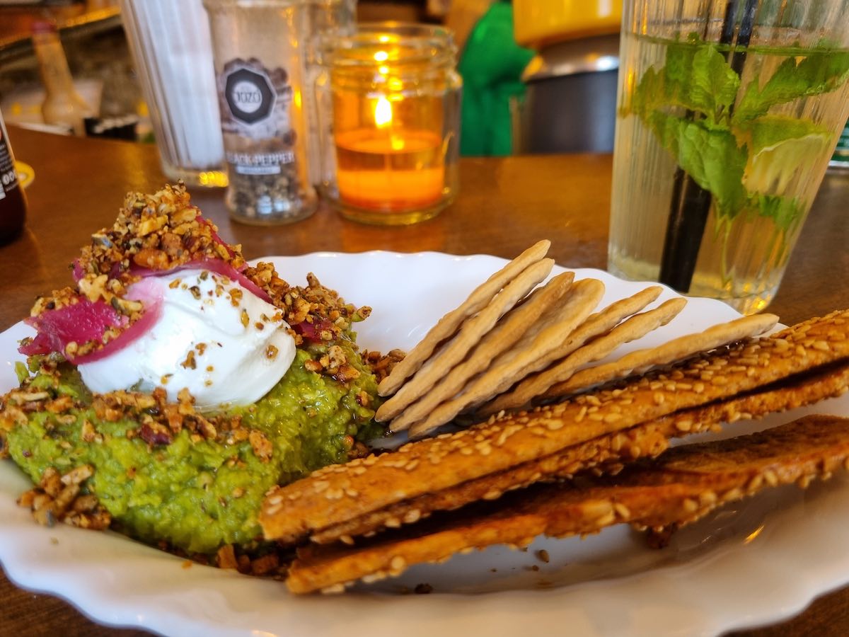 British food in Amsterdam - The pea and mint spread with goat labneh, at The Cottage.